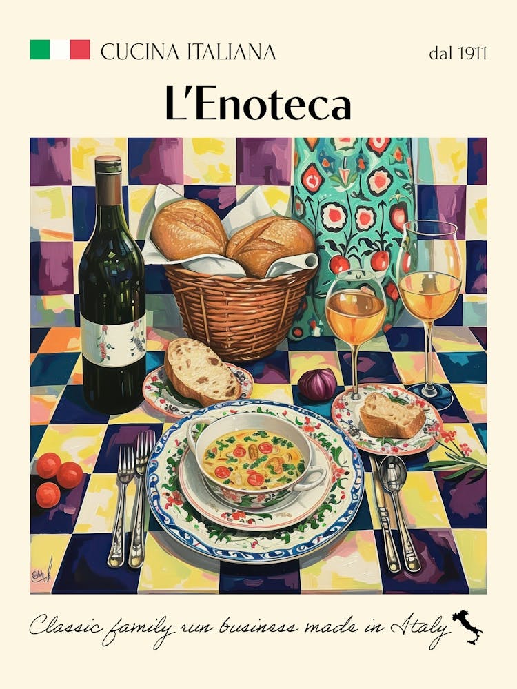 Lenoteca Trattoria Italian Poster Food Kitchen