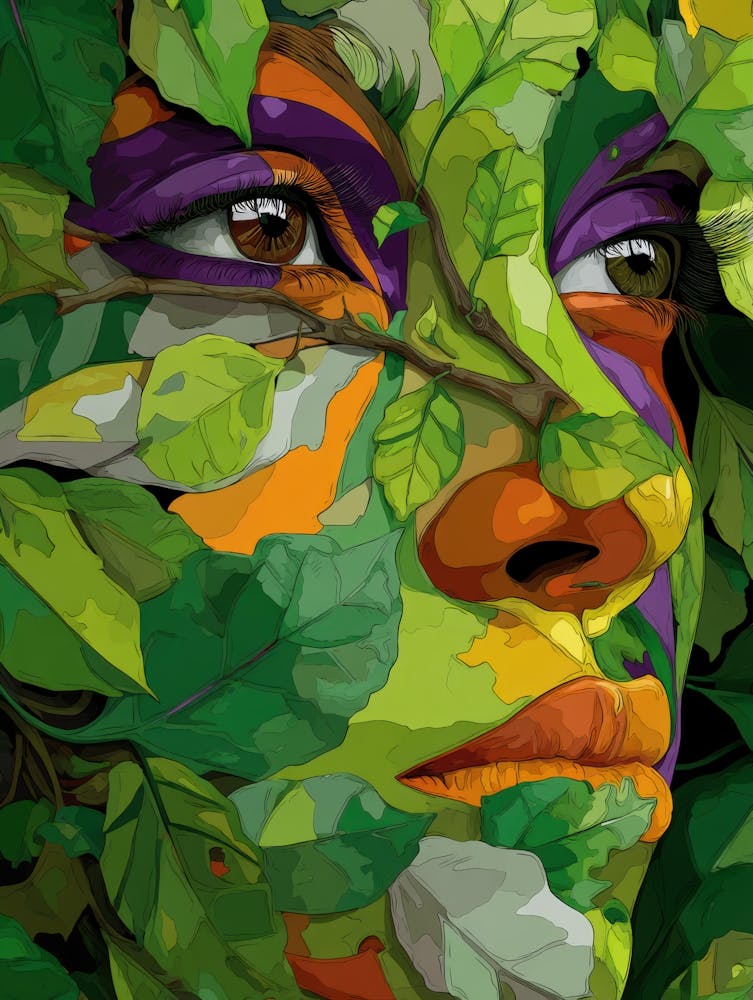 Woman With Leaves On Her Face 12