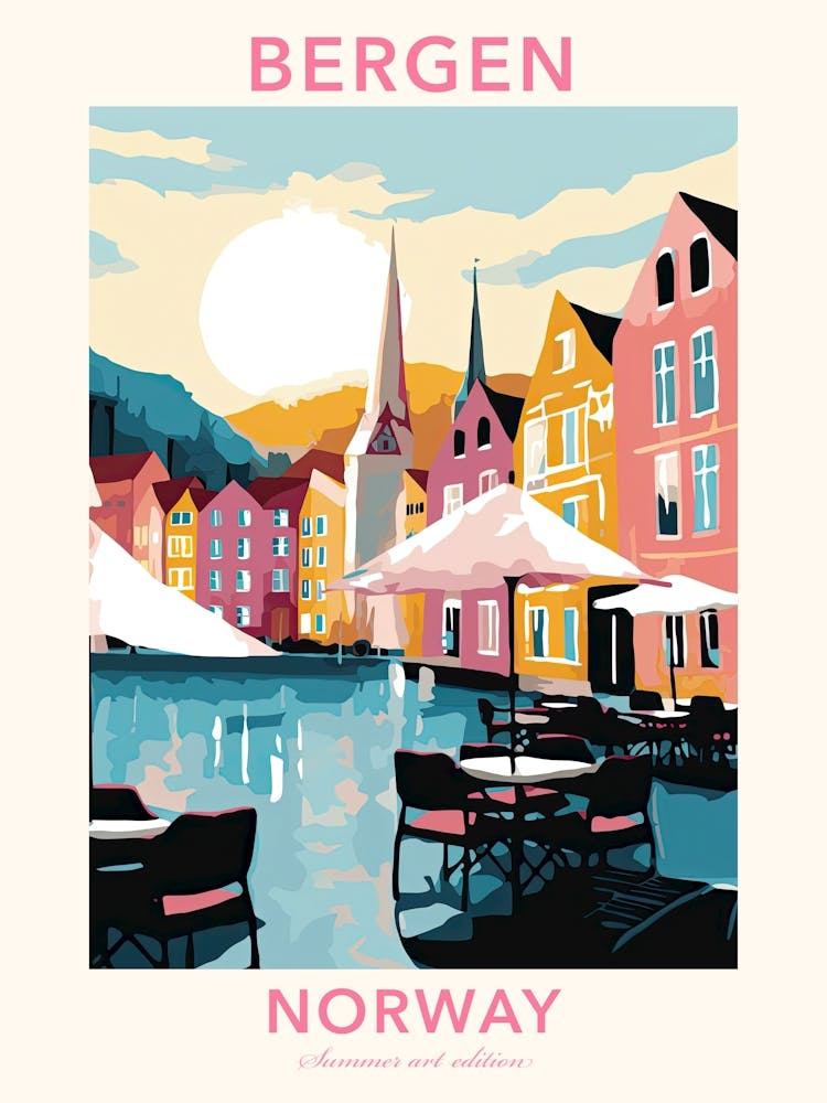 Bergen, Norway, Flat Pastels Tones Illustration 3 Poster
