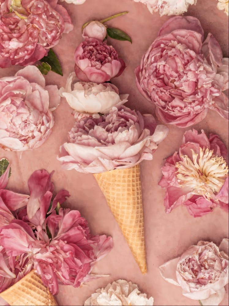 Pink Peony Ice Cream Waffle Cone