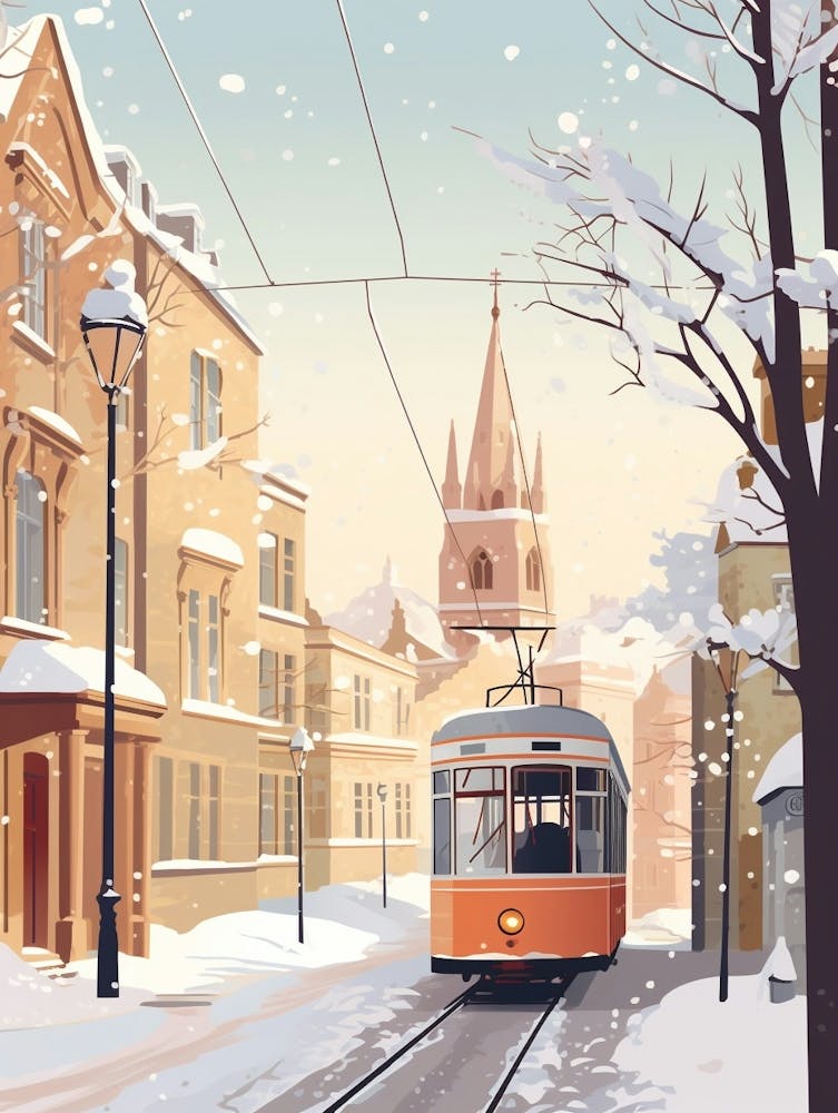 Vintage Winter Travel Illustration Bath United Kingdom 1