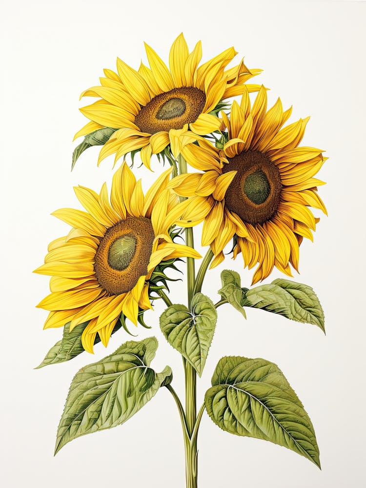 Sunflowers Flower Vintage Botanical 1