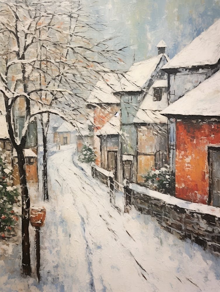 Vintage Winter Painting Bavaria Germany 2