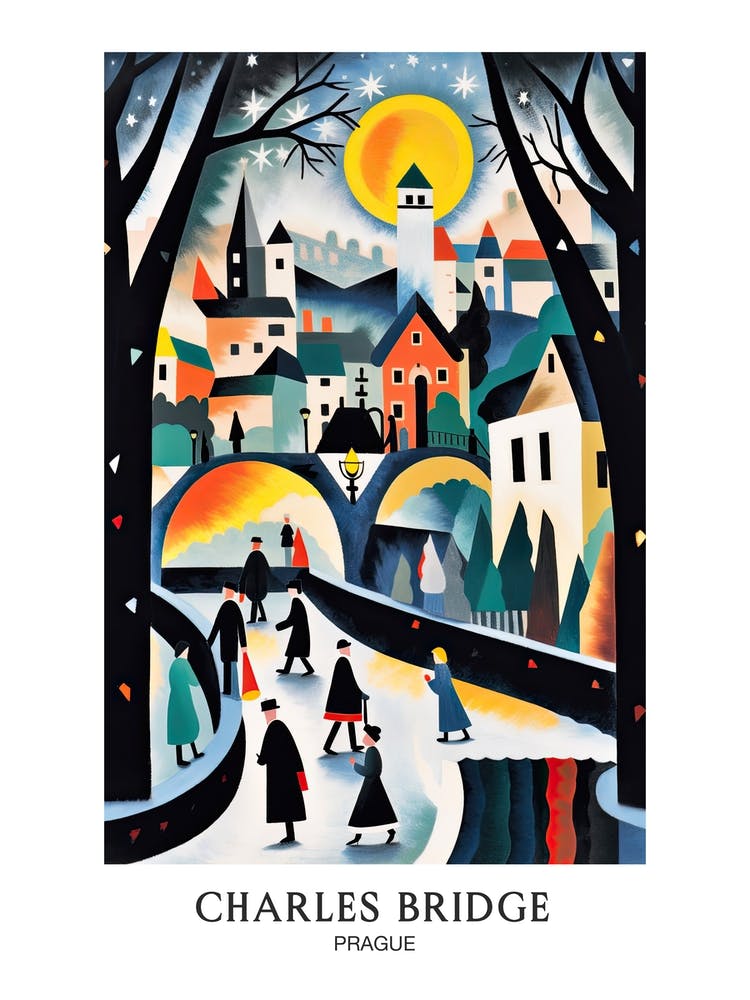 Charles Bridge Prague Colourful 3 Travel Poster