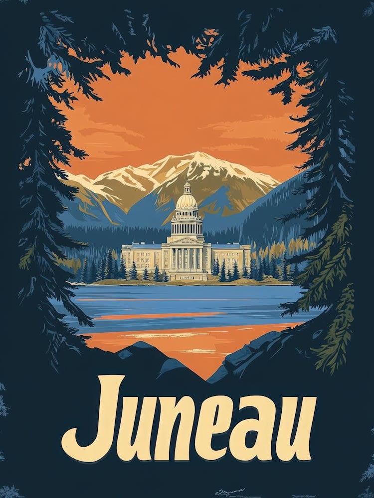 Aihrgdesign A Retro Travel Poster For Juneau Featuring The Al Dec451ad 3f7b 497b B64f 0e5659d63a6e 3