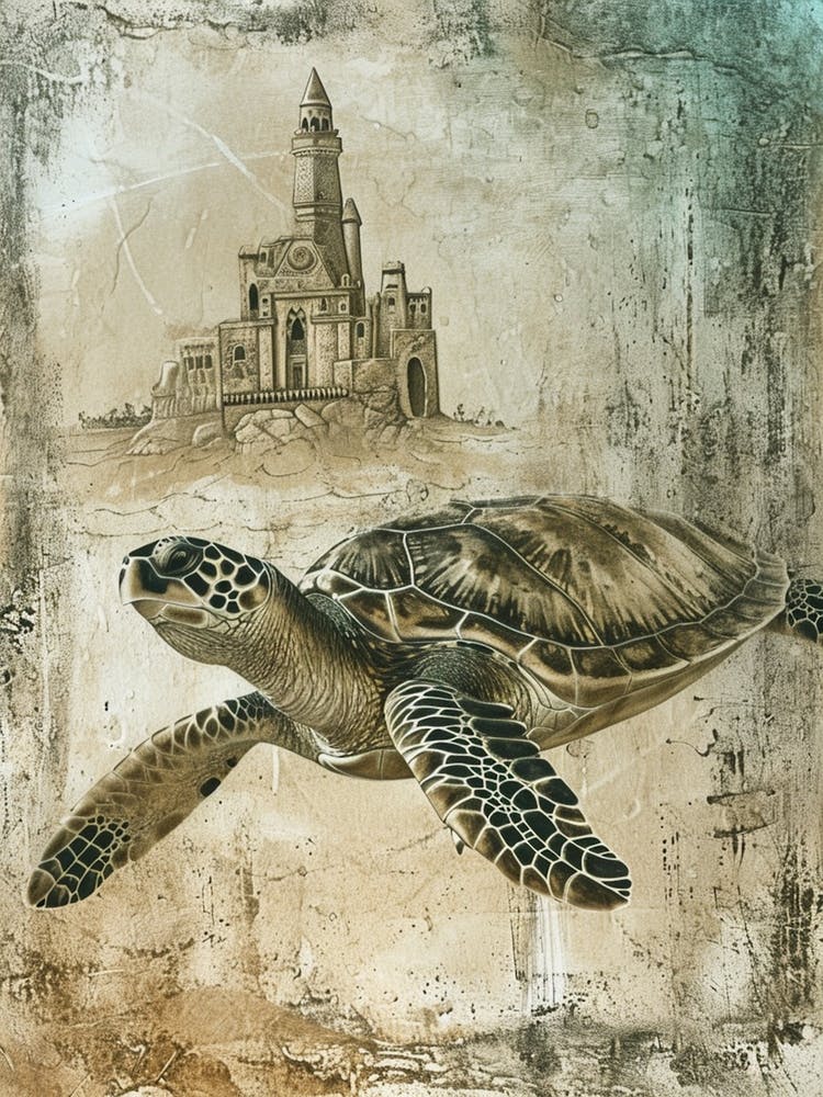 Vintage Turtle With A Castle 1