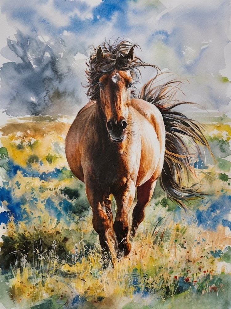 Horse Running In The Meadow 1