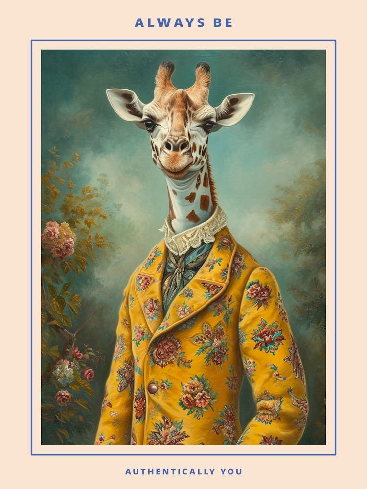 Giraffe In A Floral Suit Portrait Poster