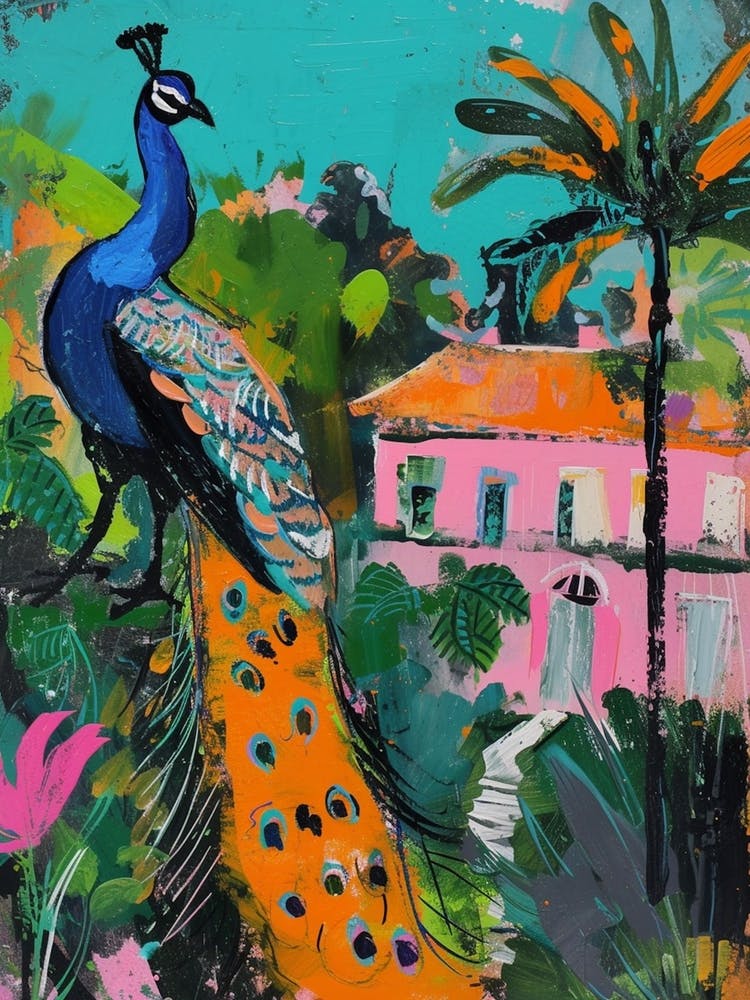 Peacock By The Castle Brushstrokes 1