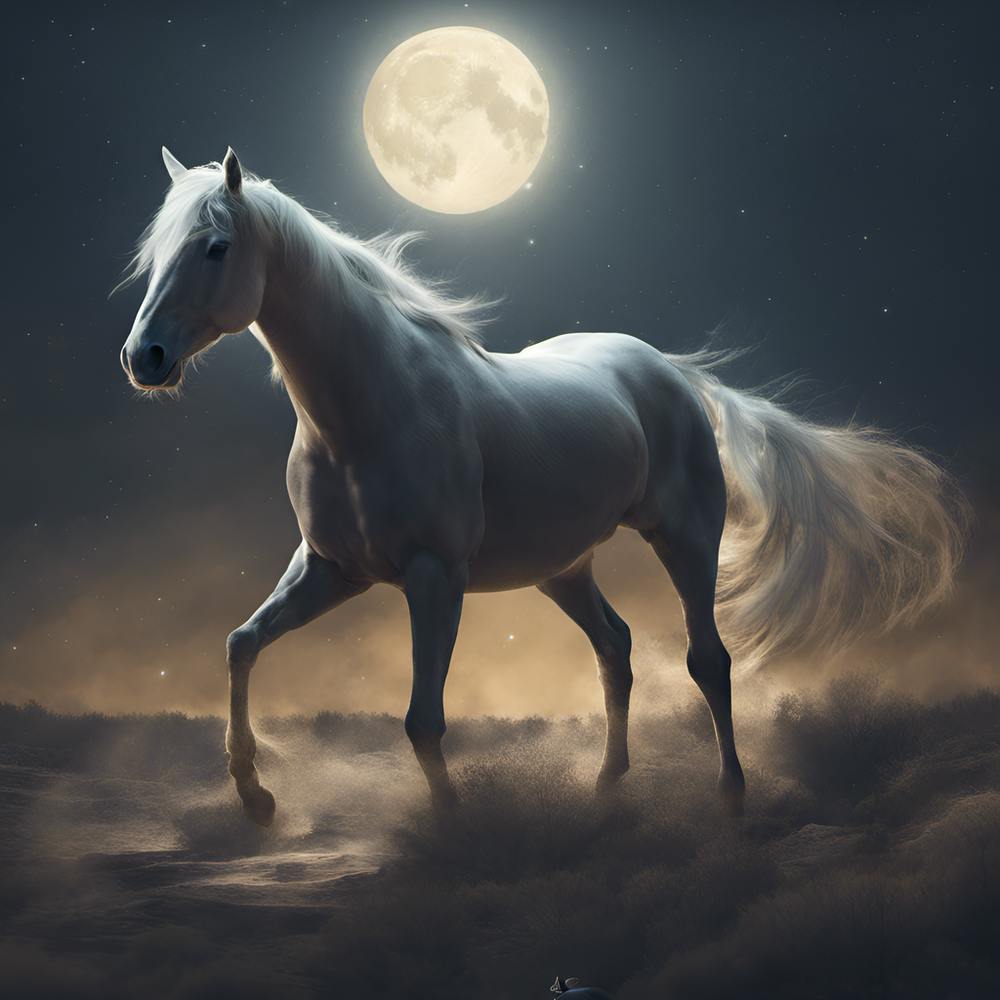 White Horse In The Moonlight