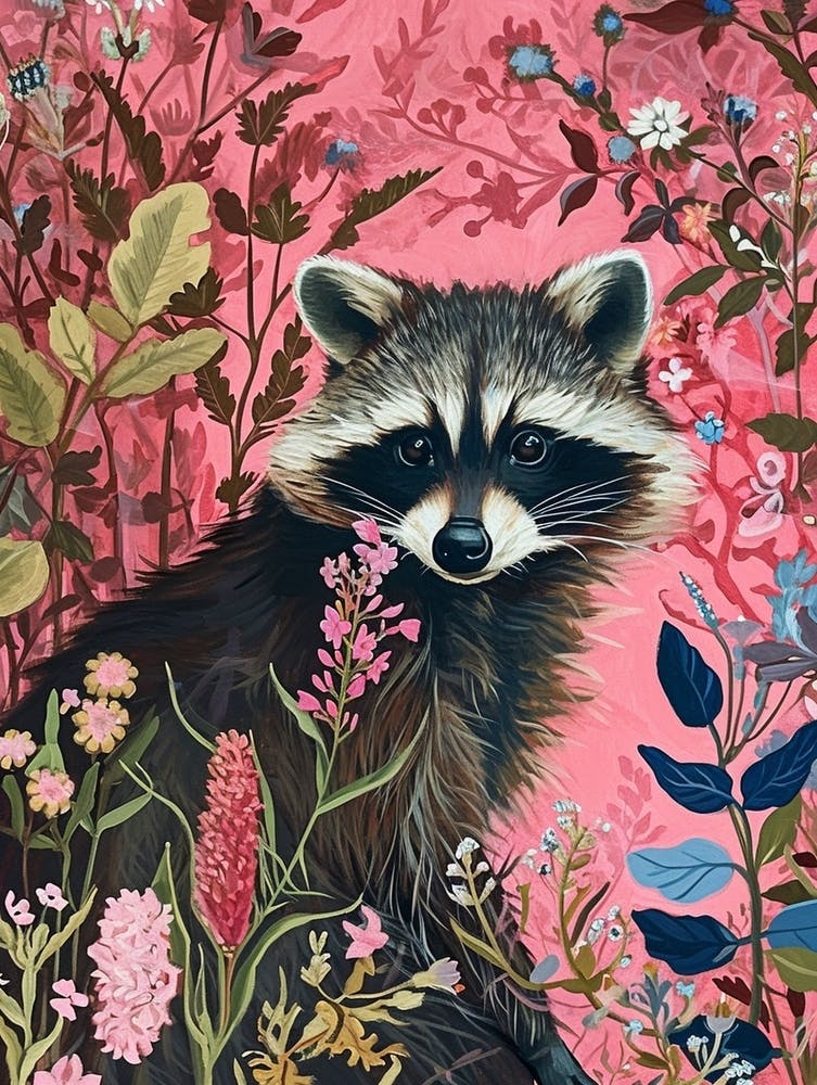 Floral Animal Painting Raccoon 3