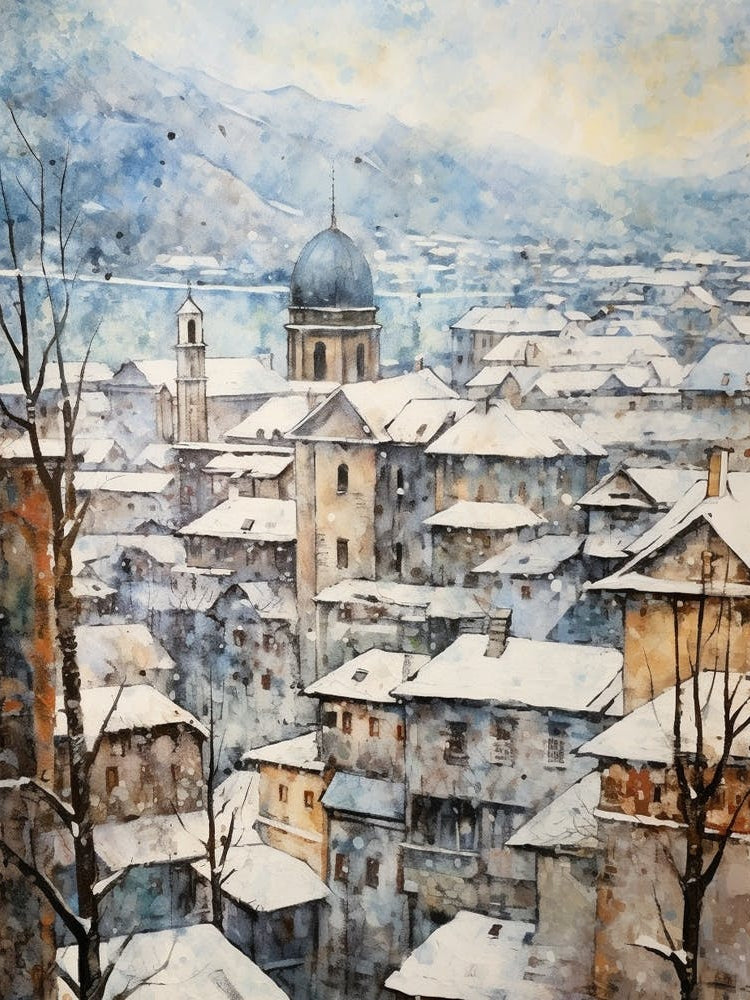 Vintage Winter Painting Salzburg Austria 1