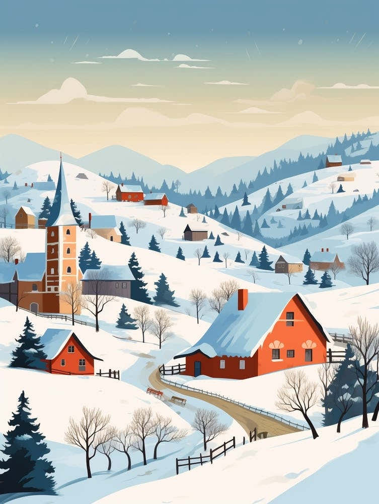Retro Winter Illustration Transylvania Romania 2