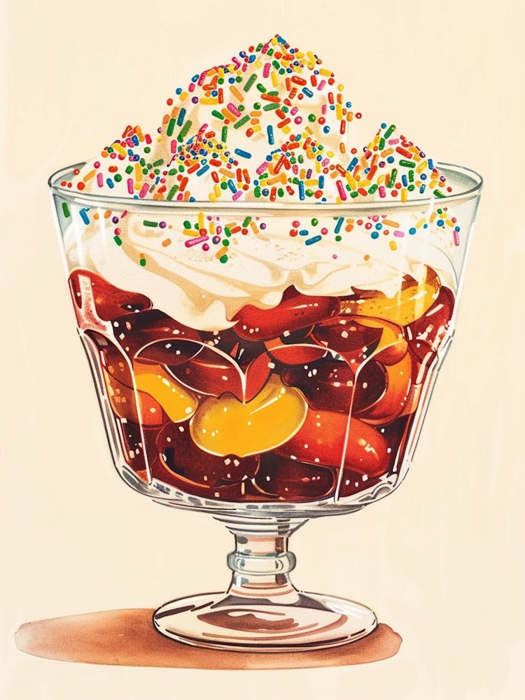 Retro Trifle With Rainbow Sprinkles Vintage Cookbook Inspired 3