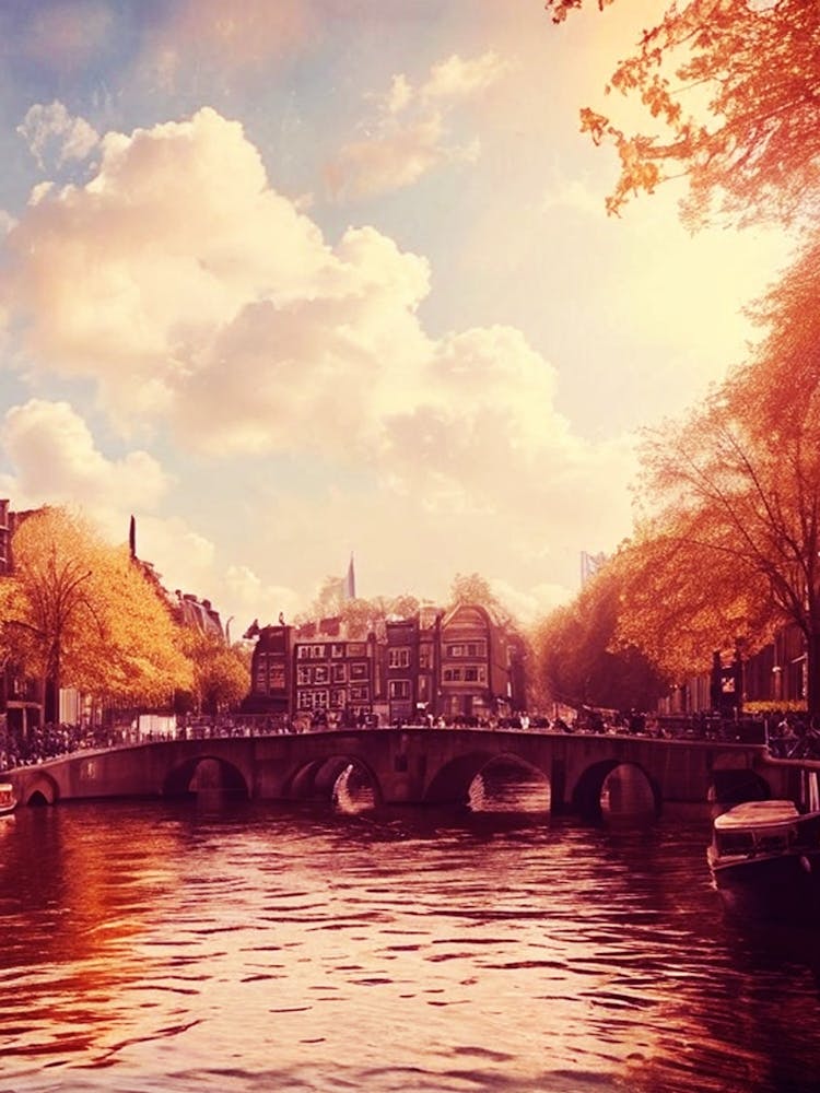 Retro Amsterdam Bridge River