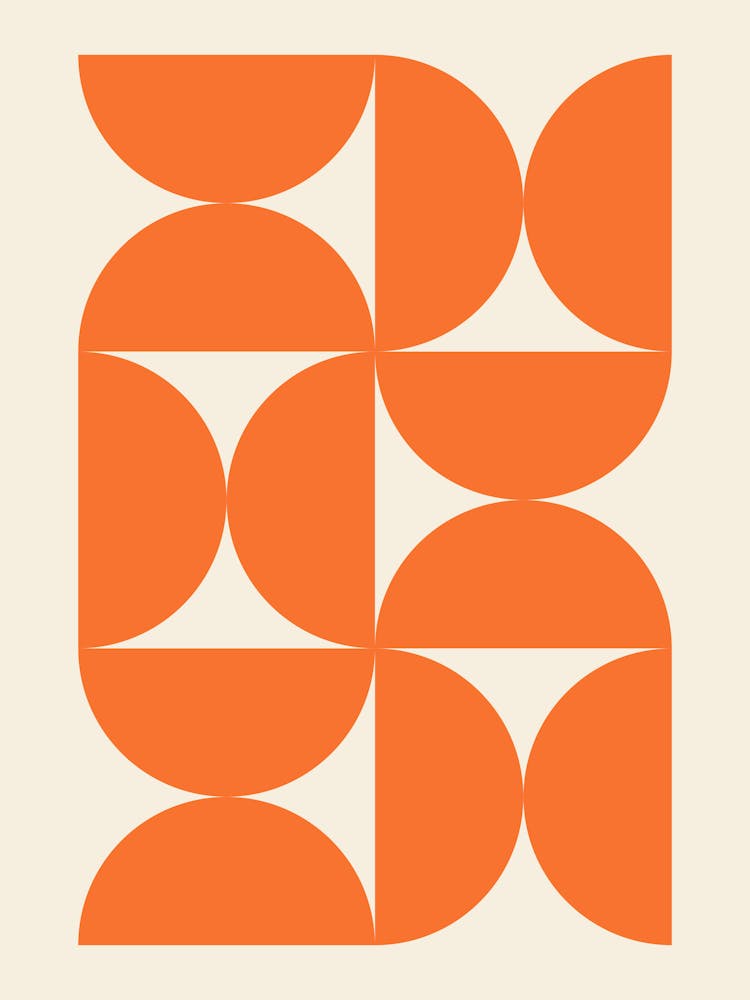 Bauhaus Orange Semi Circles Pattern, vintage, retro, bauhaus, exhibition, museum, colorful, summer, mid century, pattern, european, french, shapes, orange, decor