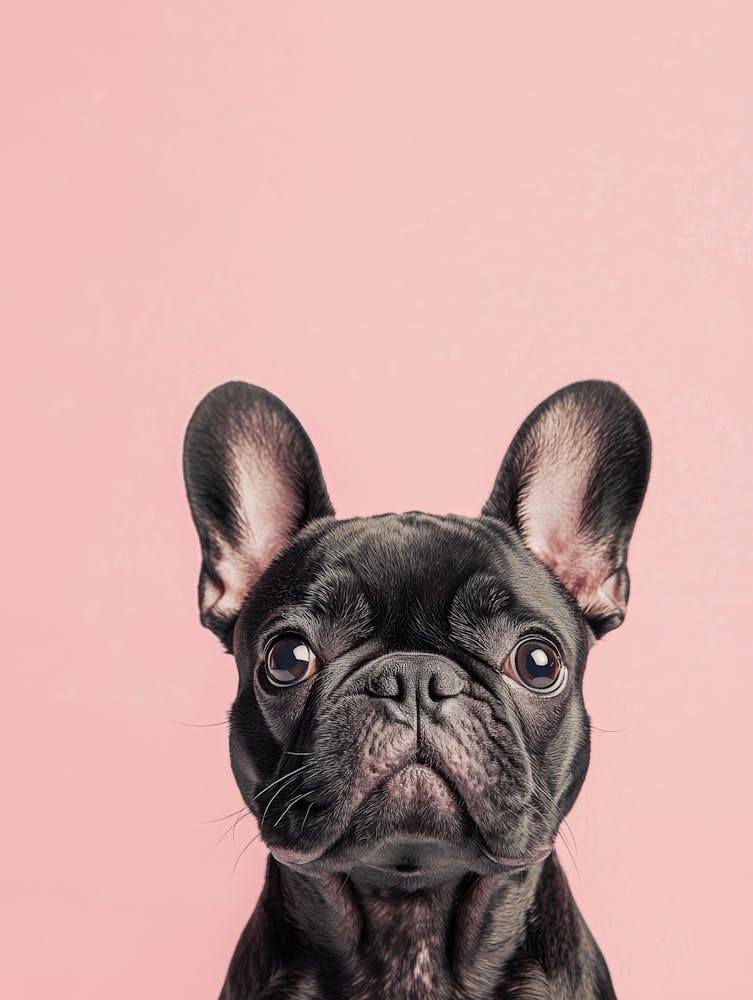 Black French Bulldog On A Pink Background.Generated AI.