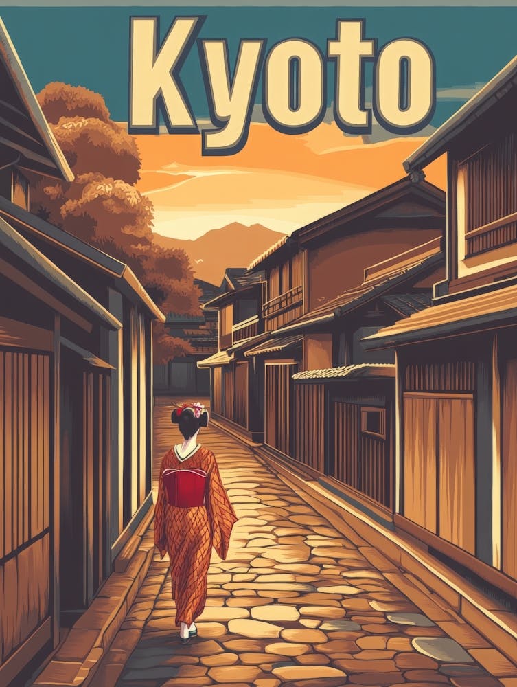 Aihrgdesign A Retro Travel Poster For Kyoto Featuring The Tra 246e1e8c 8ddc 474c 9179 56f9cc7b887e 0