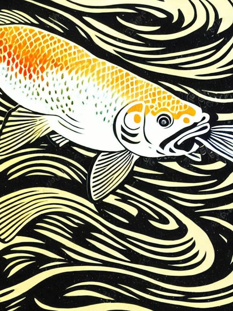 Koi Fish Linocut