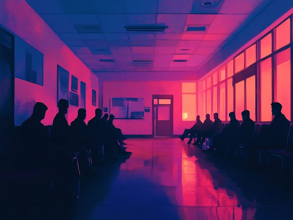 Silhouettes Of People In A Hospital Waiting Room