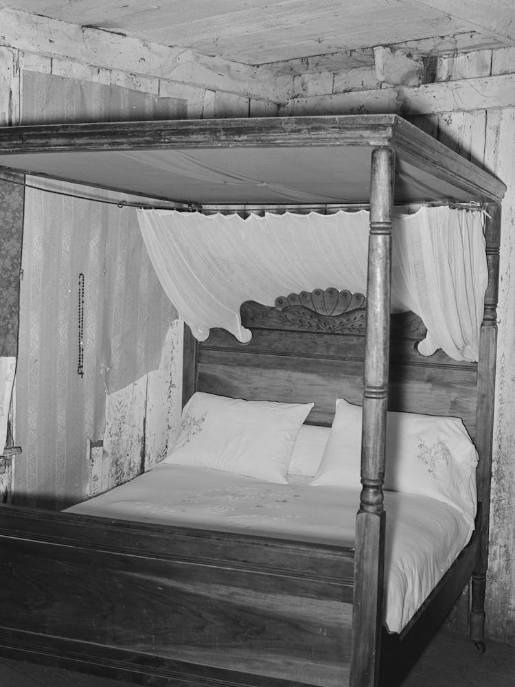 Four Poster Bed With Canopy And Mosquito Bar In Home Near Lutcher, Louisiana By Russell Lee
