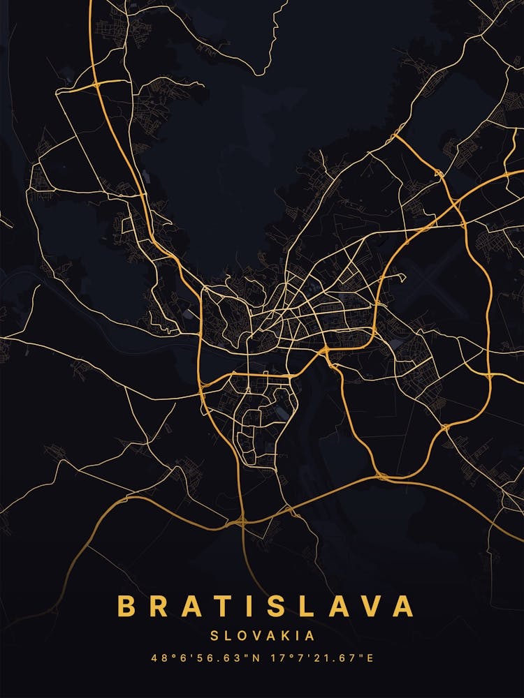 Bratislava Slovakia Black And Gold Map