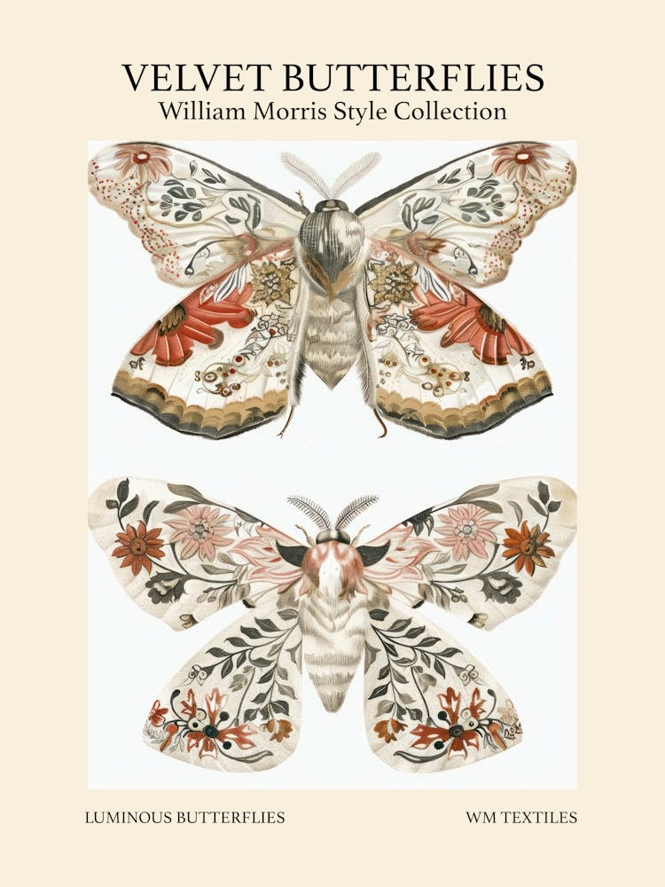 Samtschmetterlinge Kollektion Leuchtende Schmetterlinge William Morris Stil 8