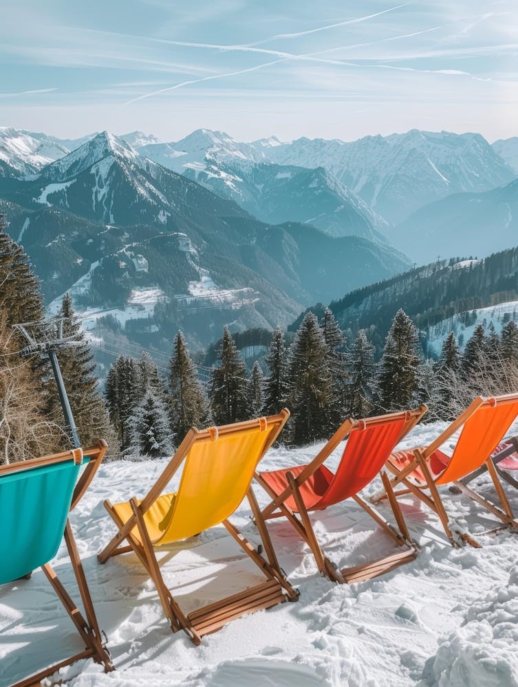 Colorful Deck Chairs In The Snow