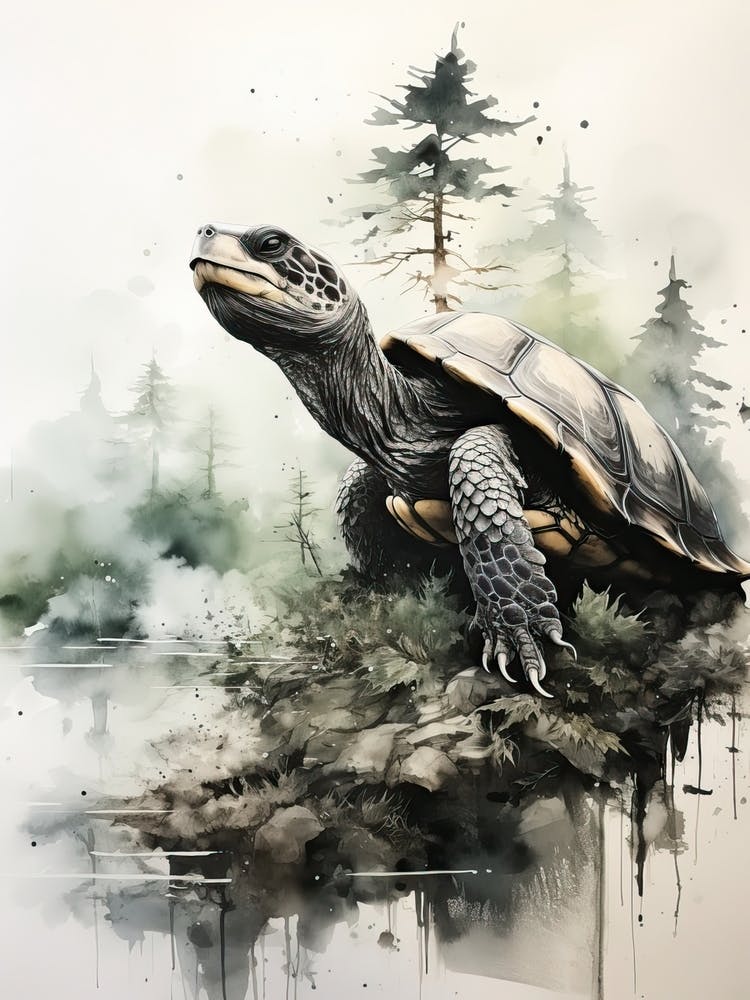 Turtle, Japanese Brush Painting, Ukiyo E, Minimal 4