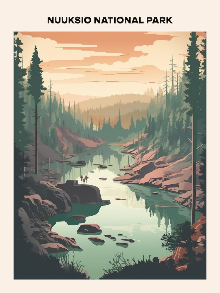 Nuuksio National Park Midcentury Travel Poster