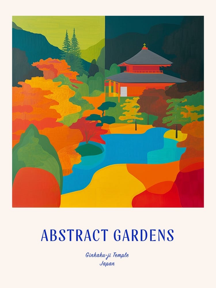 Colourful Gardens Ginkaku Ji  Temple Japan 1 Blue Poster