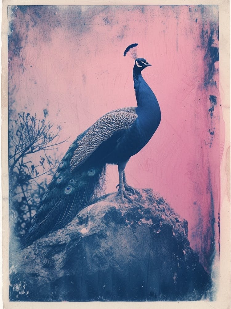 Blue & Pink Peacock Portrait 3
