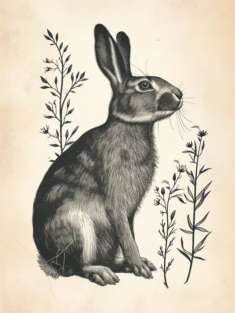 Californian Blockprint Rabbit Illustration 2