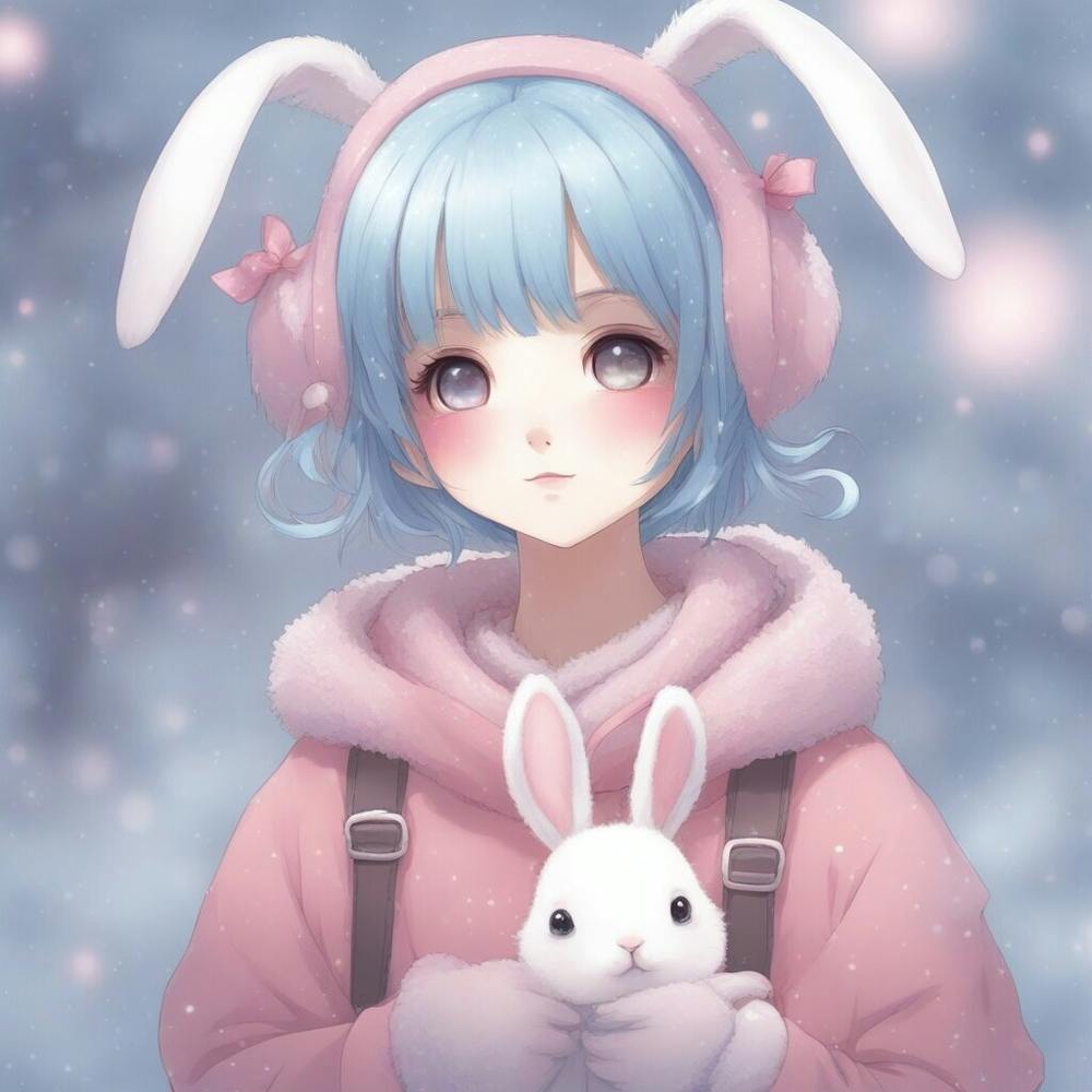 Anime-Mädchen hält Häschen
