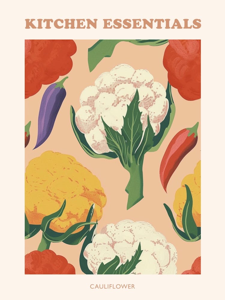 Buntes Blumenkohl- & Gemüsemuster Poster