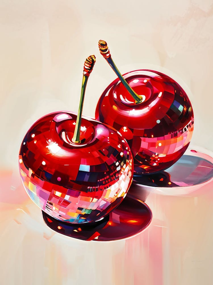 Retro Disco Ball Cherries, y2k, Trendy College Posters, Dorm Decor