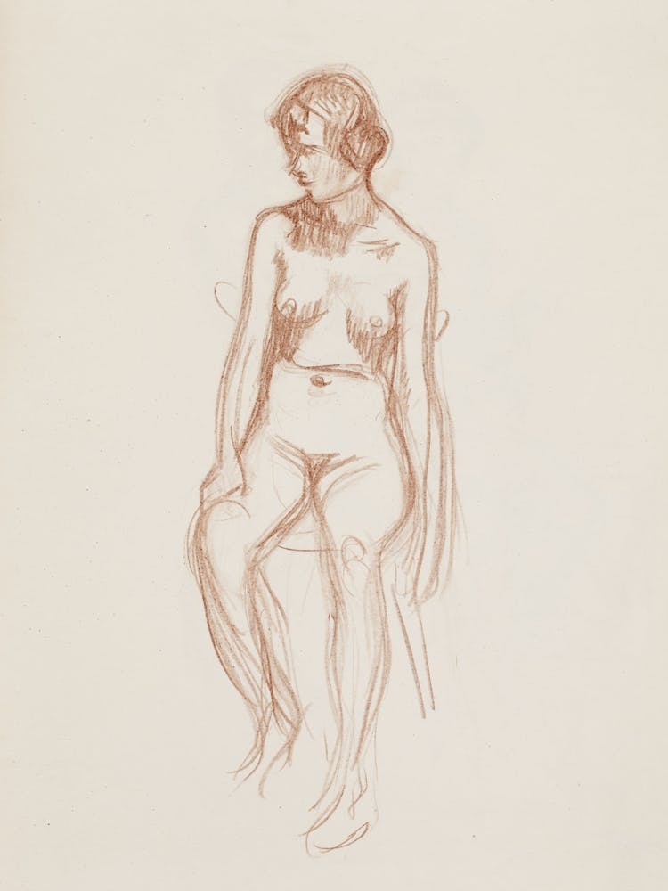 Istuva Alaston Nainen, Luonnos, 1912 1913part Of A Sketchbook By Magnus Enckell