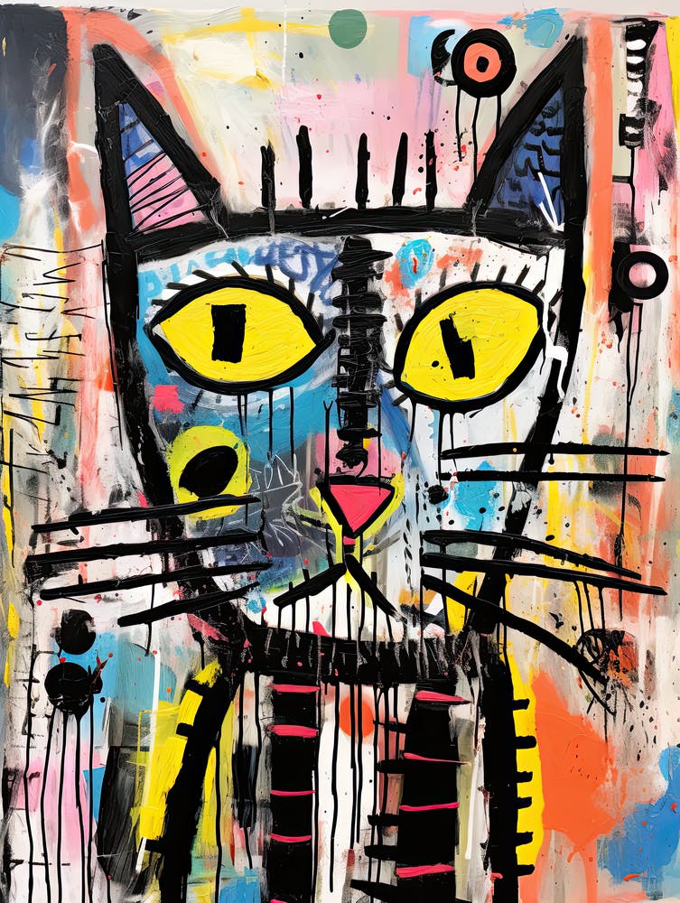 Purr-fect Graffiti: Black Cat in Basquiat Style Neo-expressionism