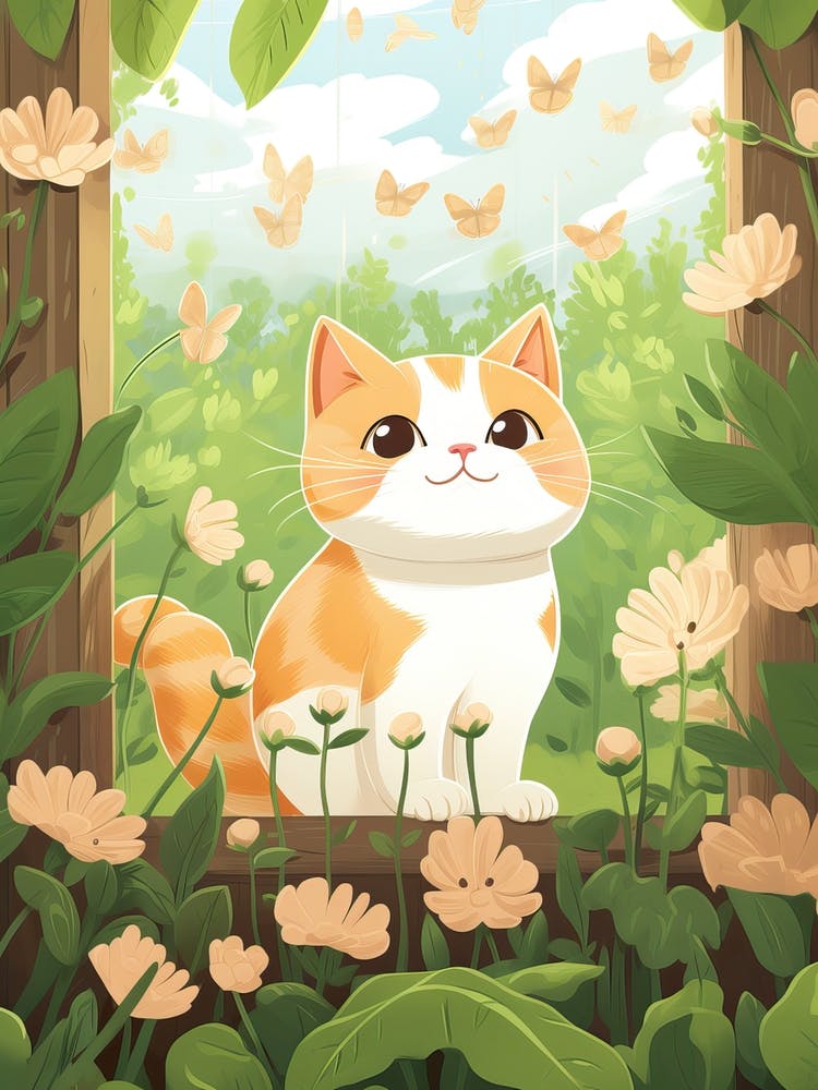 Kawaii Cat Drawings With Butterflies 3