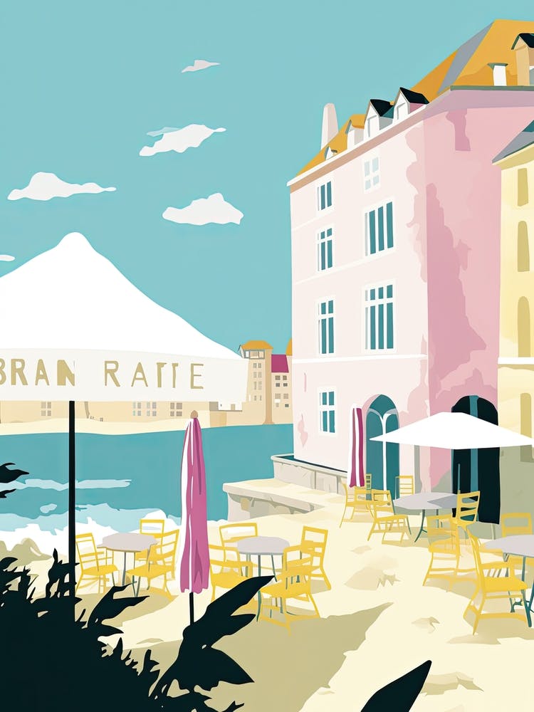 Biarritz, France, Flat Pastels Tones Illustration 3