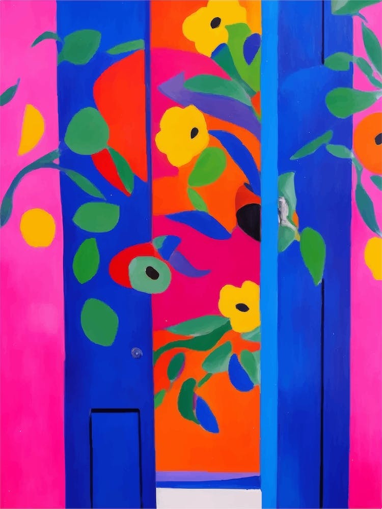 Blue Door Colorful flowers