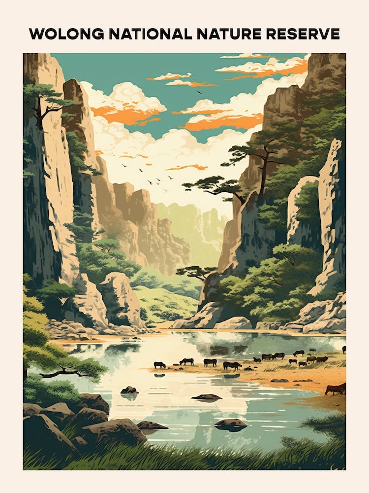 Wolong National Nature Reserve Midcentury Travel Poster