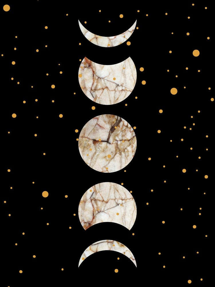 Moon Phases on Black Star Sky
