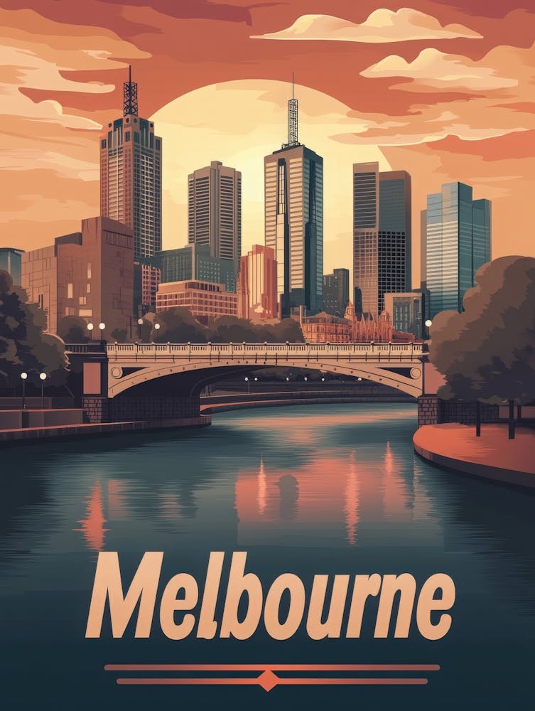 Aihrgdesign A Retro Travel Poster For Melbourne Featuring The 87db6ec1 22e8 49a5 882f Bc5179939180 2