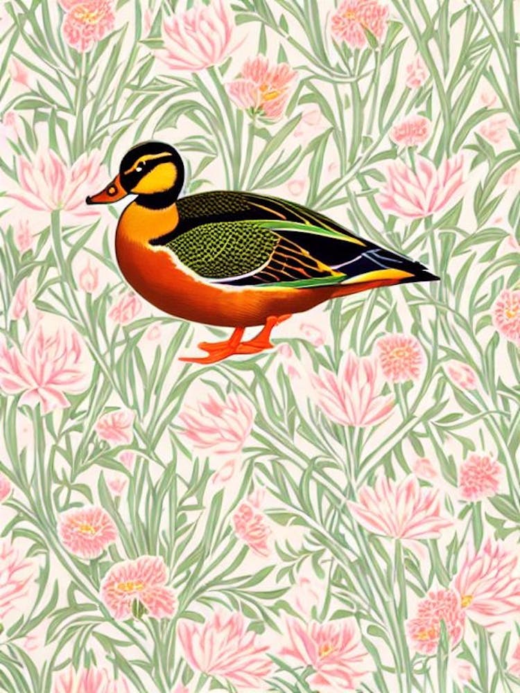 Mallard Duck 2 William Morris Style Bird