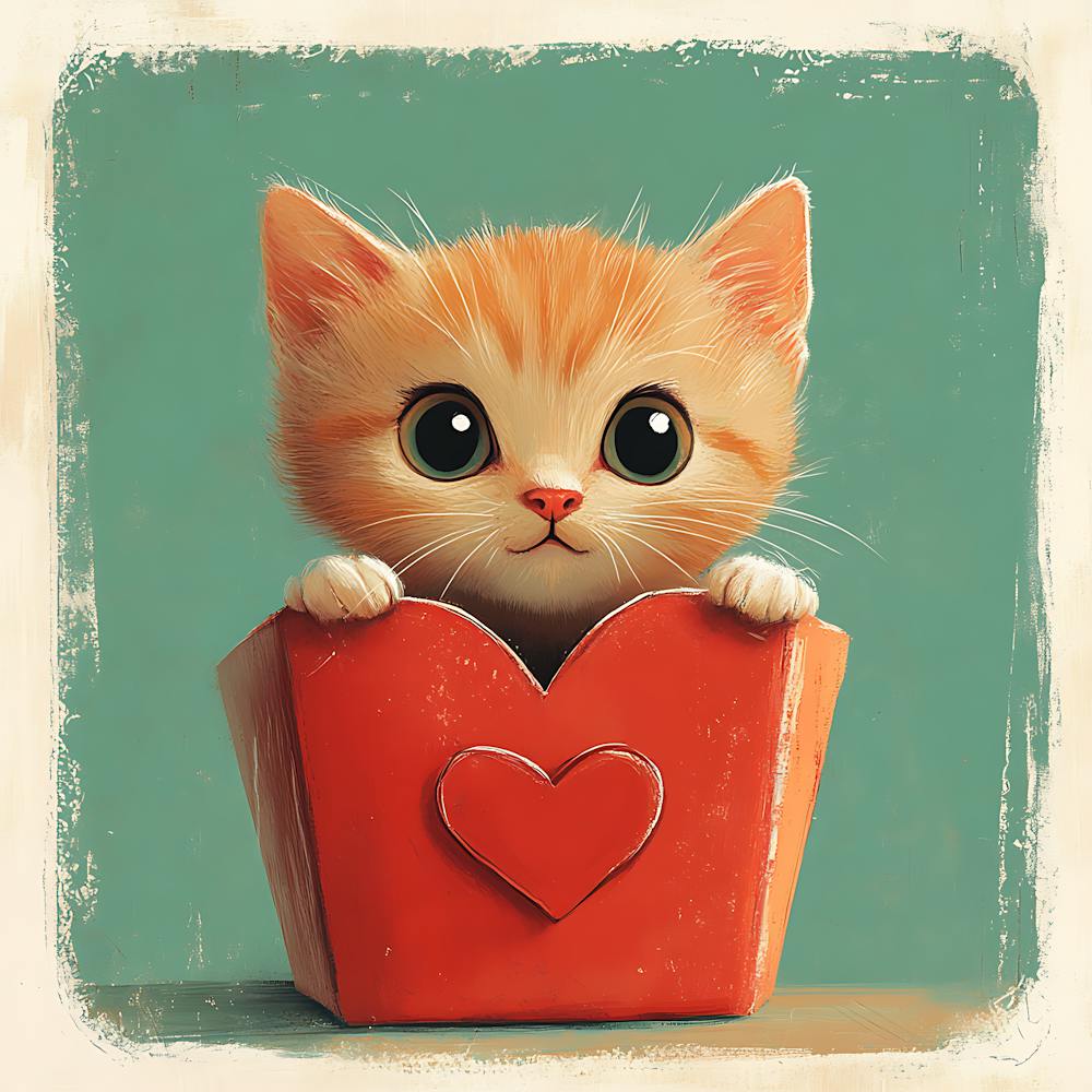 Cute Cat Peeking from Heart Gift Box 1