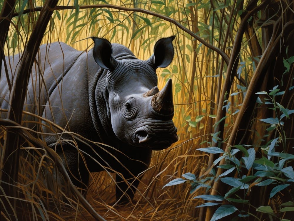 Black Rhinoceros Dense Vegetation Realism 3