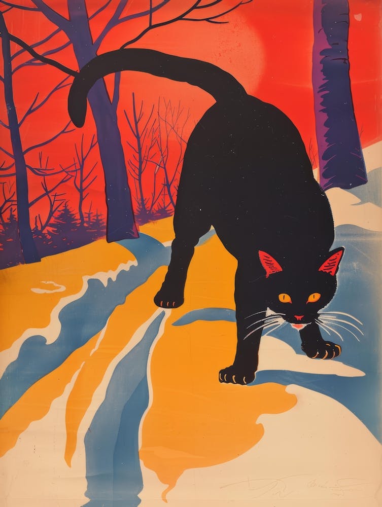 Schwarze Katze im Schnee 1