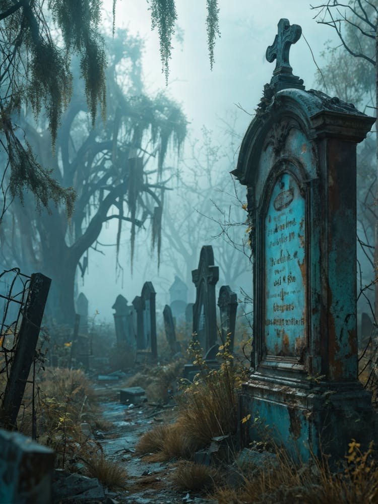 An Eerie Signboard Covered In Peeling Paint Sits Rusted At The Entrance Of An Abandoned Cemetery Shr (1)