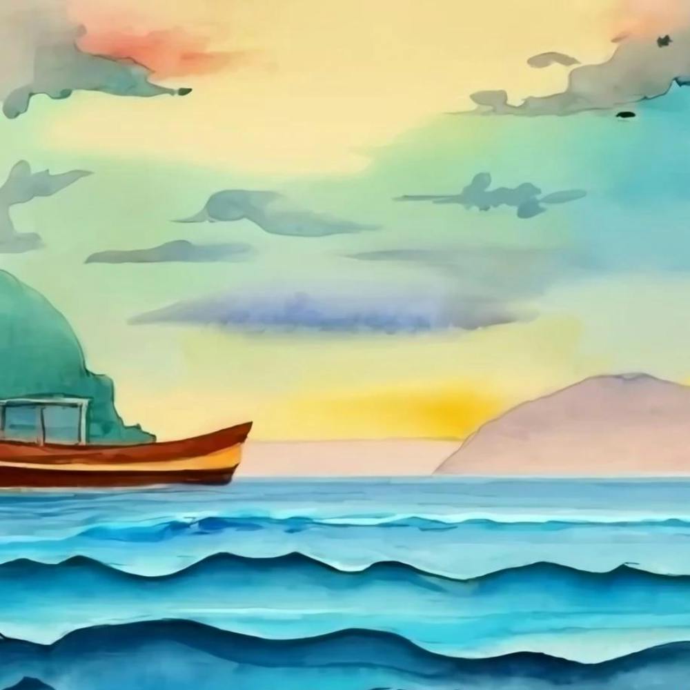 Bateau à l'Aquarelle Sur la Mer